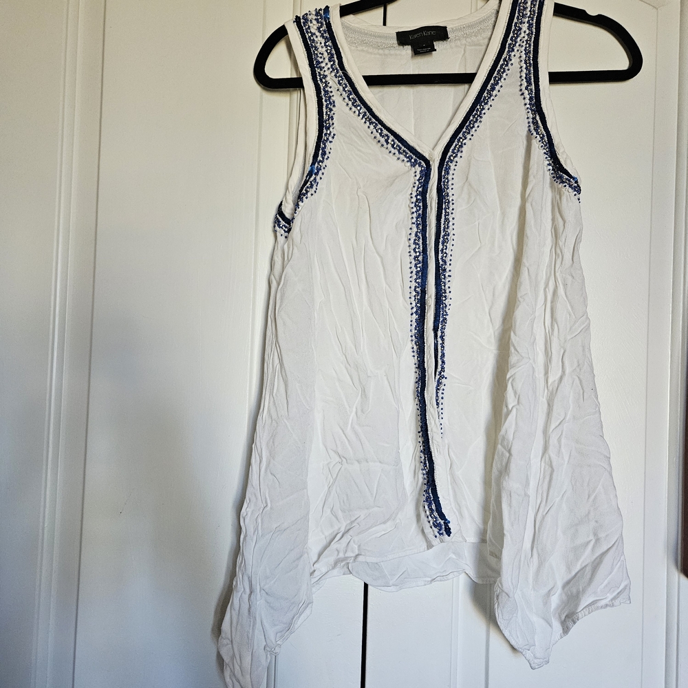 Karen Kane White Tank Top with Blue Detailing